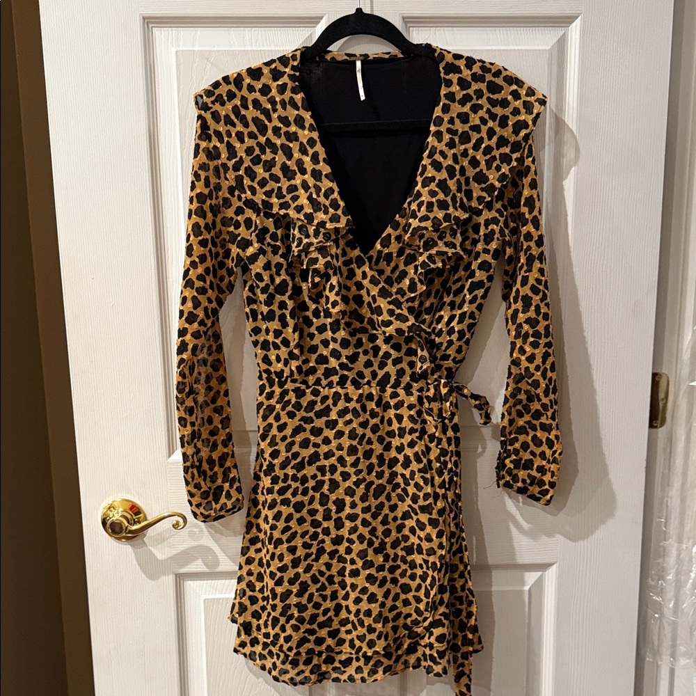 Free People Brown Leopard Long Sleeve Dress